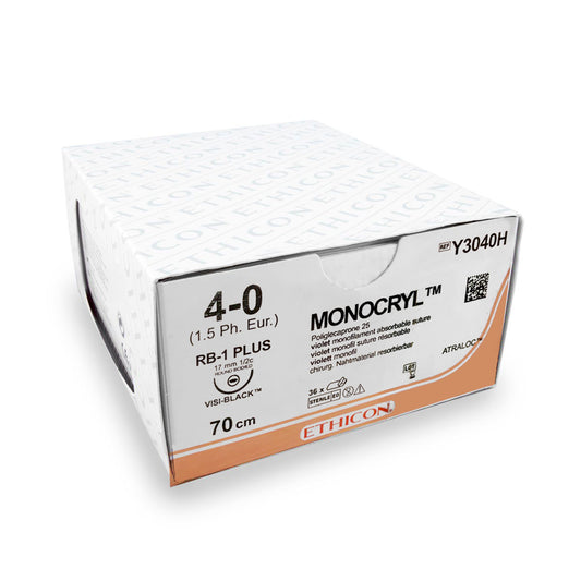 Ethicon Nahtmaterial Monocryl (MCP3040H, RB-1 Plus, 70 cm, 4-0) – 36 Stück