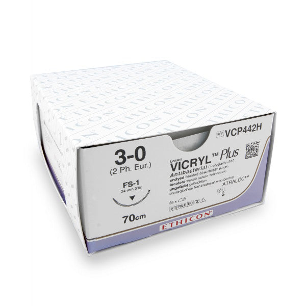 Nahtmaterial Vicryl Plus (VCP442H, 3-0, 70cm, FS-1 Nadel) 36 Stück | Ethicon