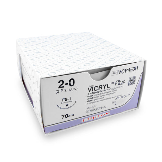 Nahtmaterial Vicryl Plus (VCP453H, 2-0, 70cm, FS-1 Nadel) 36 Stück | InnovetDirect