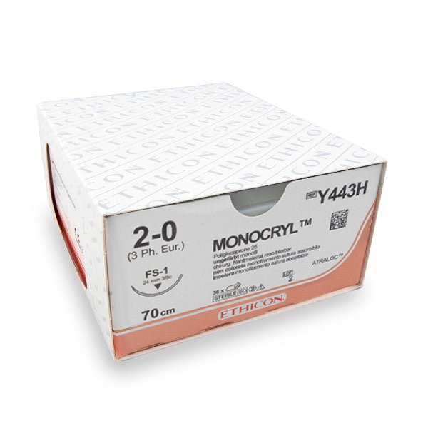 Nahtmaterial Monocryl Plus (Y443H, 2-0, FS-1 Nadel, 70 cm) 36 Stück | Ethicon