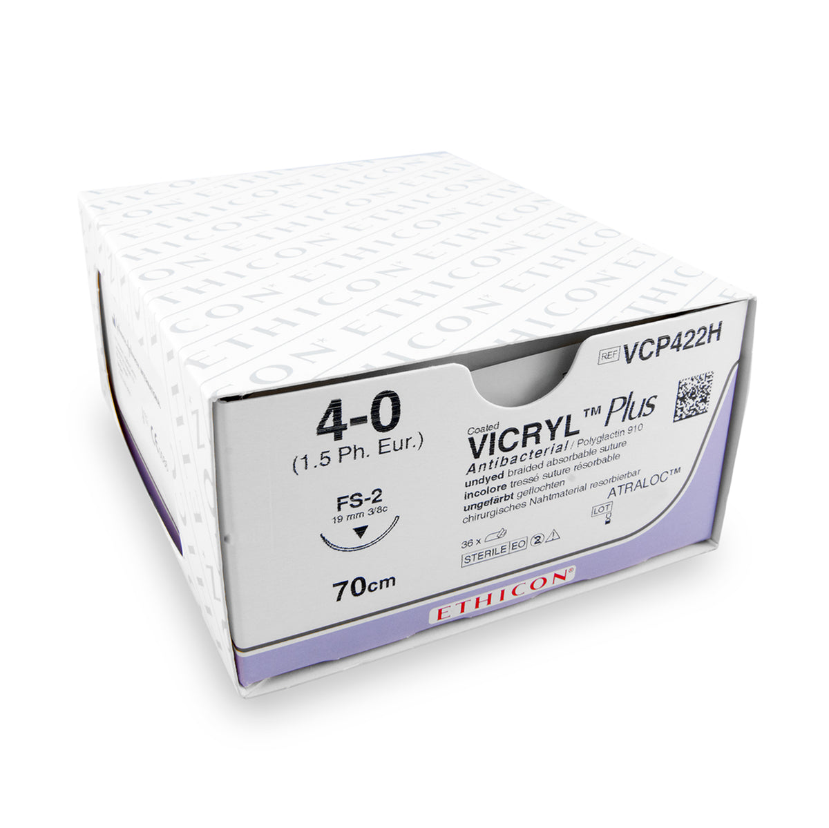 Nahtmaterial Vicryl Plus (VCP422H, 4-0, 70cm, FS-2 Nadel) 36 Stück | Ethico