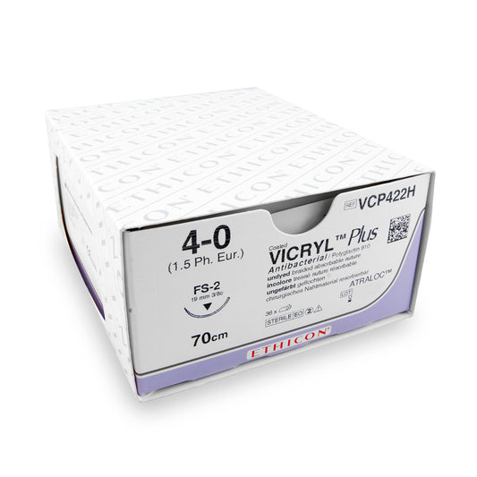 Nahtmaterial Vicryl Plus (VCP422H, 4-0, 70cm, FS-2 Nadel) 36 Stück | Ethico