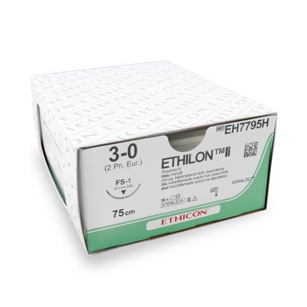 Nahtmaterial Ethilon II (USP 3-0, 75cm, FS-1, EH7795H) 36 Stück | Ethicon