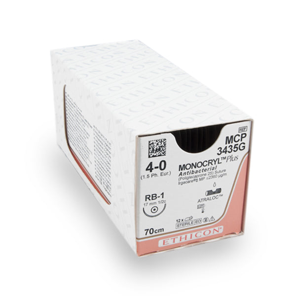 Nahtmaterial Monocryl+ (MCP3435G, 4-0, 70cm, RB1-Plus) 12 Stück | Ethicon