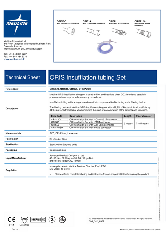 Medline ORIS Insufflationsset (15-mm-Anschluss) – 25-teilig