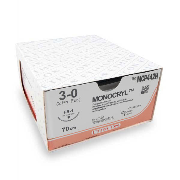 Nahtmaterial Monocryl Plus (Y442H, 3-0, FS-1 Nadel, 70 cm) 36 Stück | Ethicon
